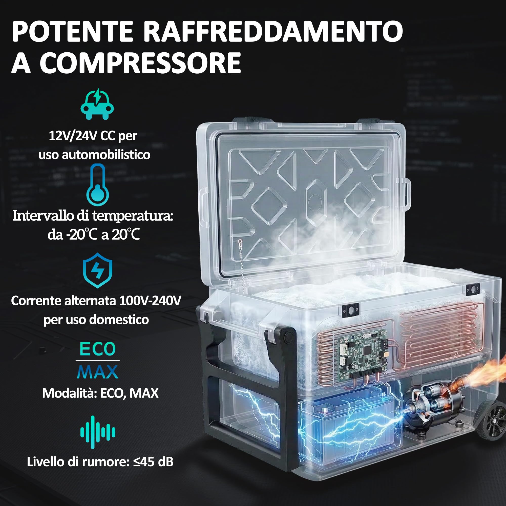 Outsunny Frigorifero Portatile Auto 42.5L Compressore Elettrico Anti-Shock APP Bluetooth 12V/24V/240V -20°C-20°C