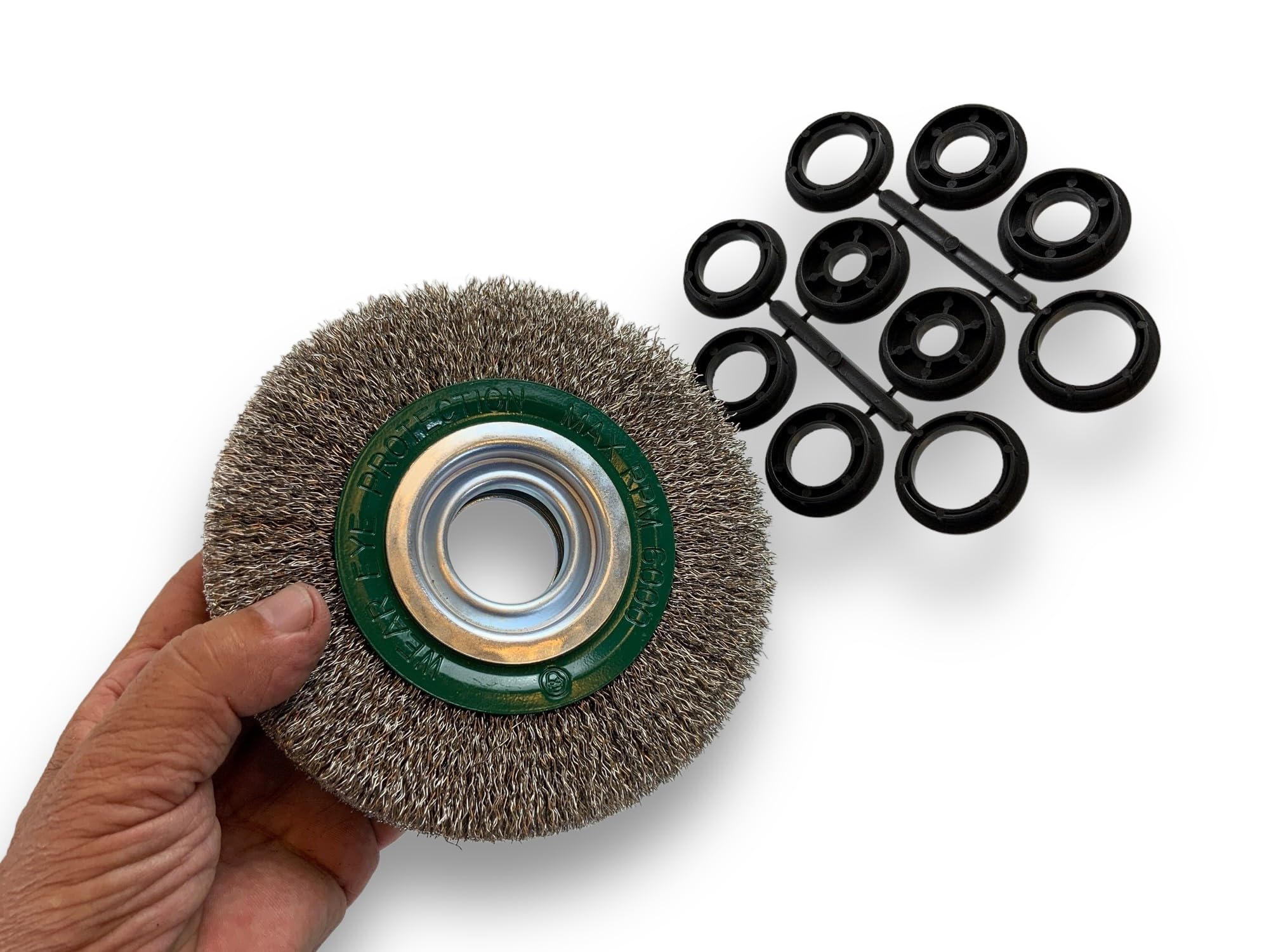 Brosse circulaire INOX | Ø 150 mm | Epaisseur 3 rangs | Fil dur 0.30 mm ondulé | Alésage 32 mm + réducteur bague 25/22/20/16/12 mm | Touret meuleuse affûteuse ponceuse | Kibros 235153IT