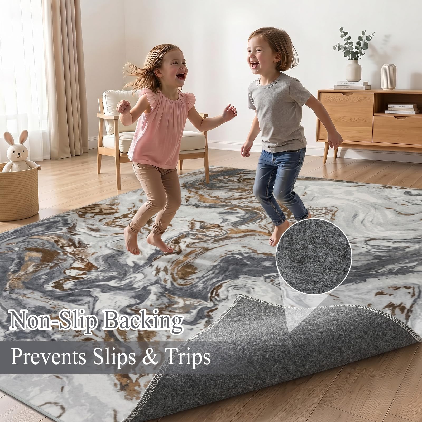 Famibay Teppich Wohnzimmer 160x230 cm Waschbare Teppiche Schlafzimmer Grau