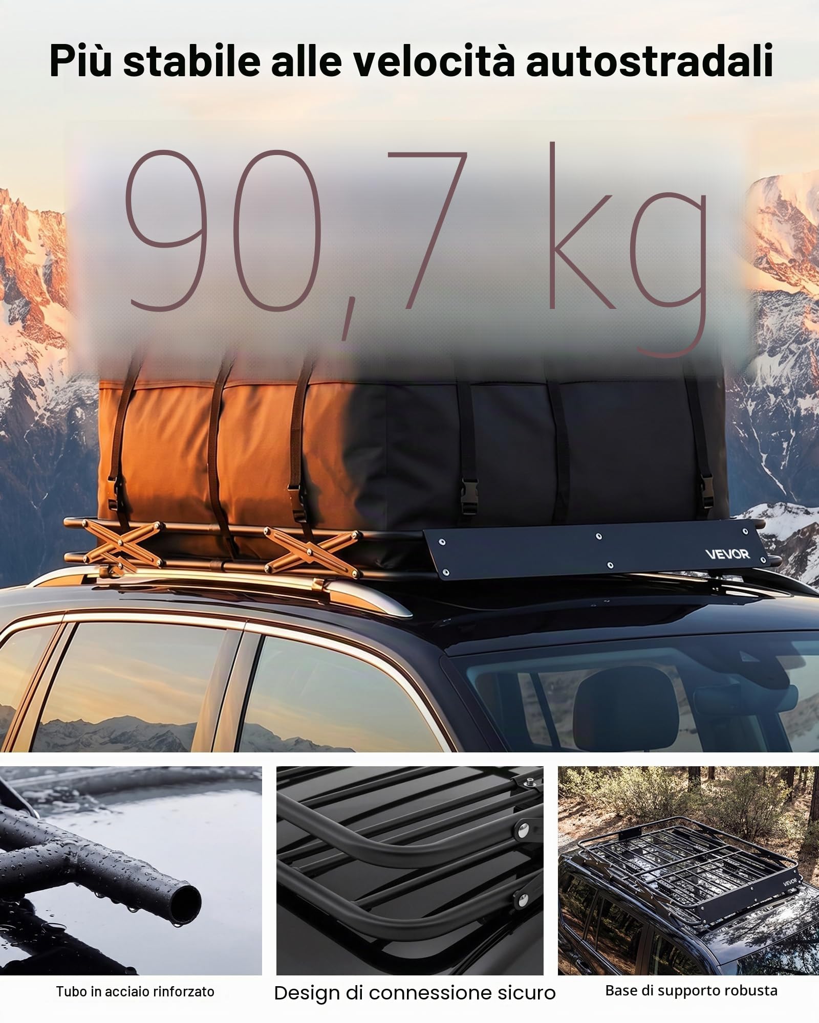 VEVOR Barra Portapacchi da Tetto da Auto, Portapacchi da Tetto per Auto 1295 x 914 x 102 mm Telaio Pieghevole a Forma di X, Carico max 90,72 kg Universale per SUV Furgoni, Campeggio, Viaggio, Pesca