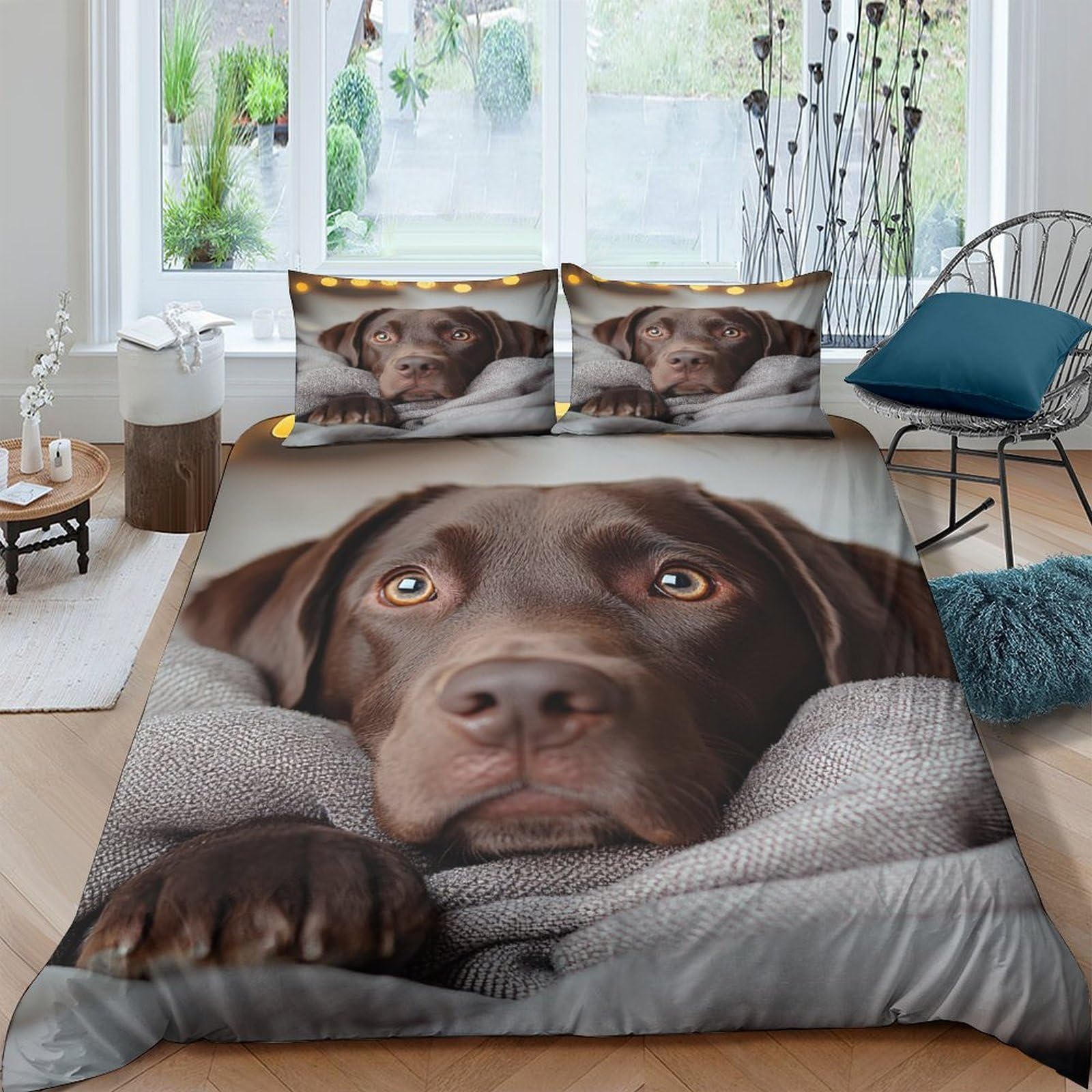 Ctjqhvkz Style-2 3D Printed Brown Labrador Dog Fitted Sheet Microfiber Anti-Slip Bed Cover For Bedroom Guest Room Easy Care Single（135X200cm）