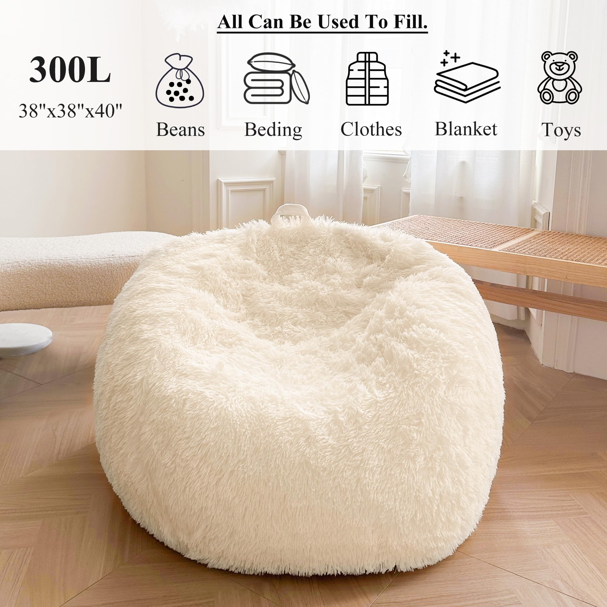 XeGe Fluffy Stuffed Animal Storage Bean Bag Chair Cover(No Filler) - Image 3