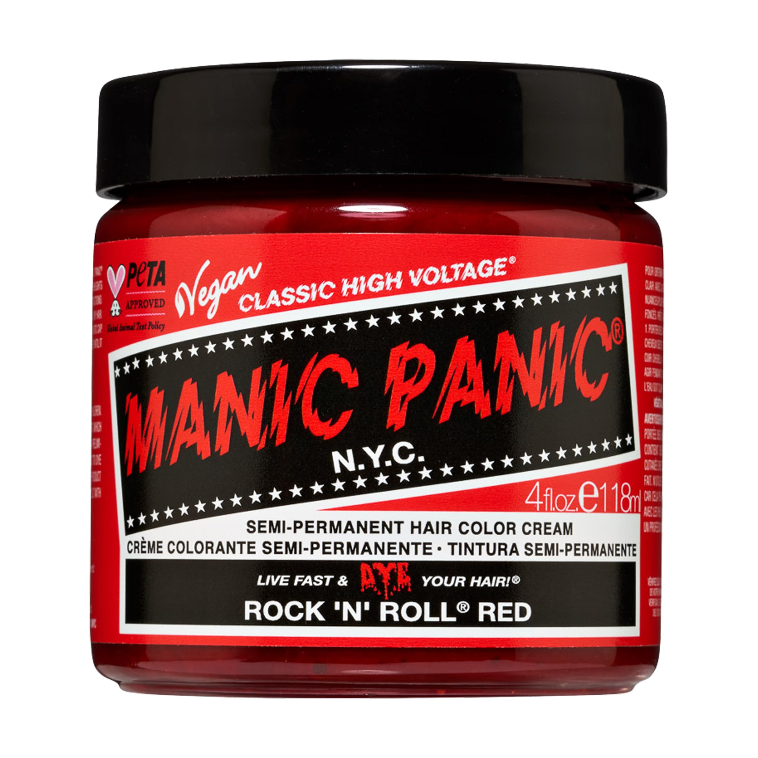 MANIC PANIC Classic Rock N Roll Red Semi Permanent Hair Color - Warm Medium Red Hair Dye for Women & Men That Lasts 4-6 Weeks - Vegan, Ammonia & Cruelty-Free - Create & Mix Custom Shades (4oz)