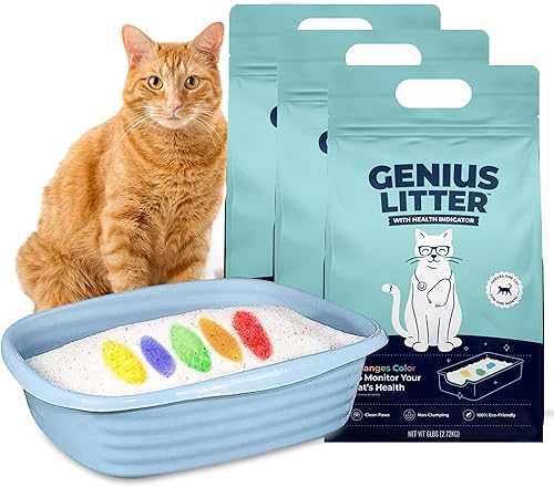 Genius Arena para gatos con indicador de salud de 5 colores, cristales de gel de sílice ligeros no aglutinantes (18 libras) Como se ve en Shark
