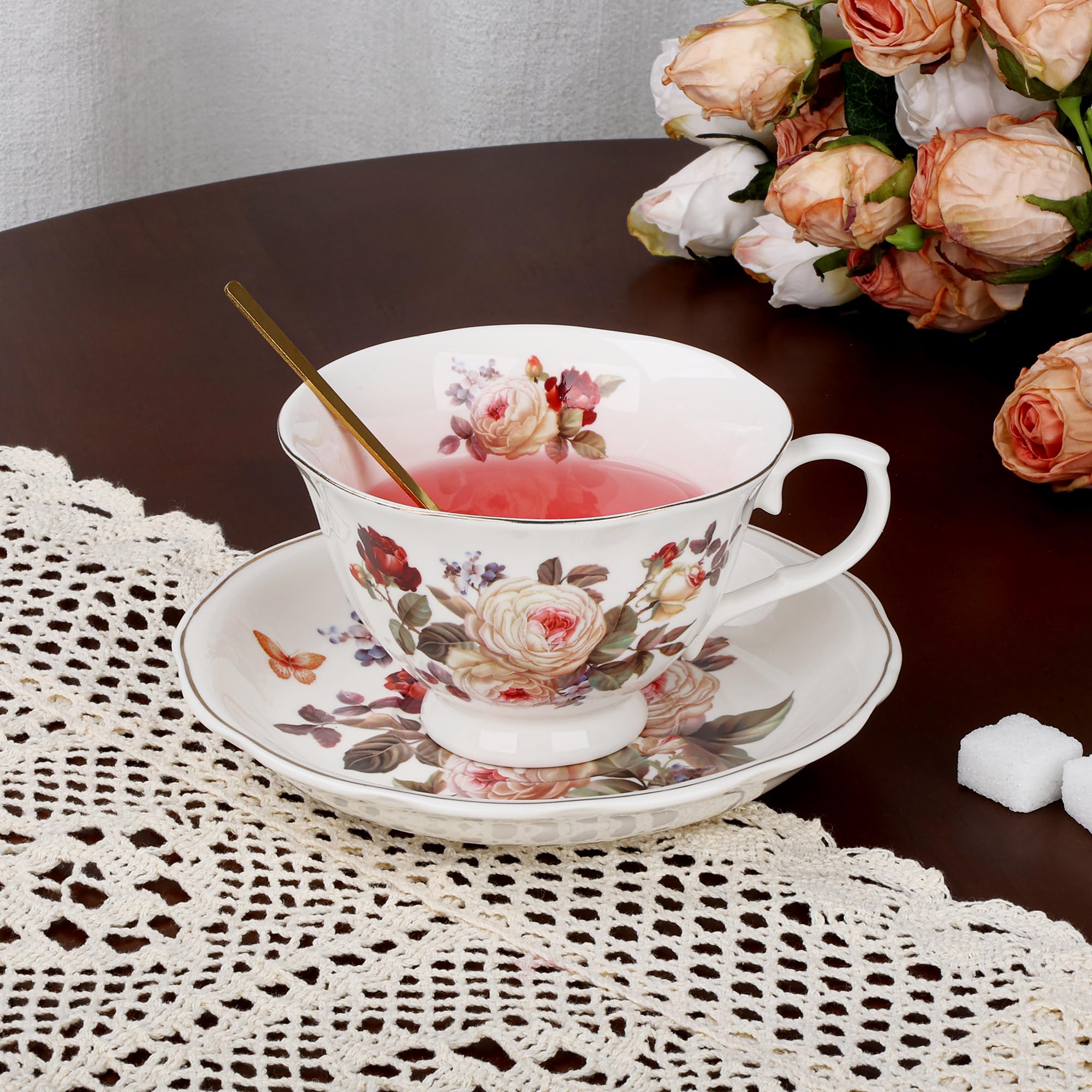 HOME DECOR Tazzine da caffè in porcellana con supporto in metallo, tazze da caffè in ceramica da 226,8 g, per americano, latte, caffè, moka e tè, set di 4, colore