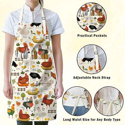 Miniatura 4 de Juego de 2 delantales para padres e hijos, delantales de cocina ajustables para mujeres con bolsillos, delantal infantil para cocinar, hornear