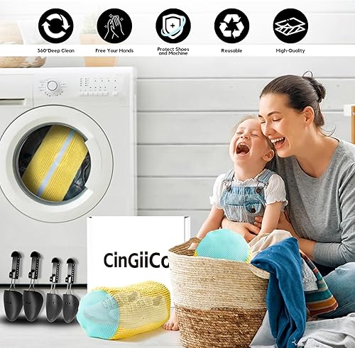 Miniatura 7 de Bolsa para lavadora de zapatos, 4 bolsas para zapatos de lavandería para lavadora, con 4 árboles de zapatos (hombres 6-12.5 y mujeres 5-10.5),
