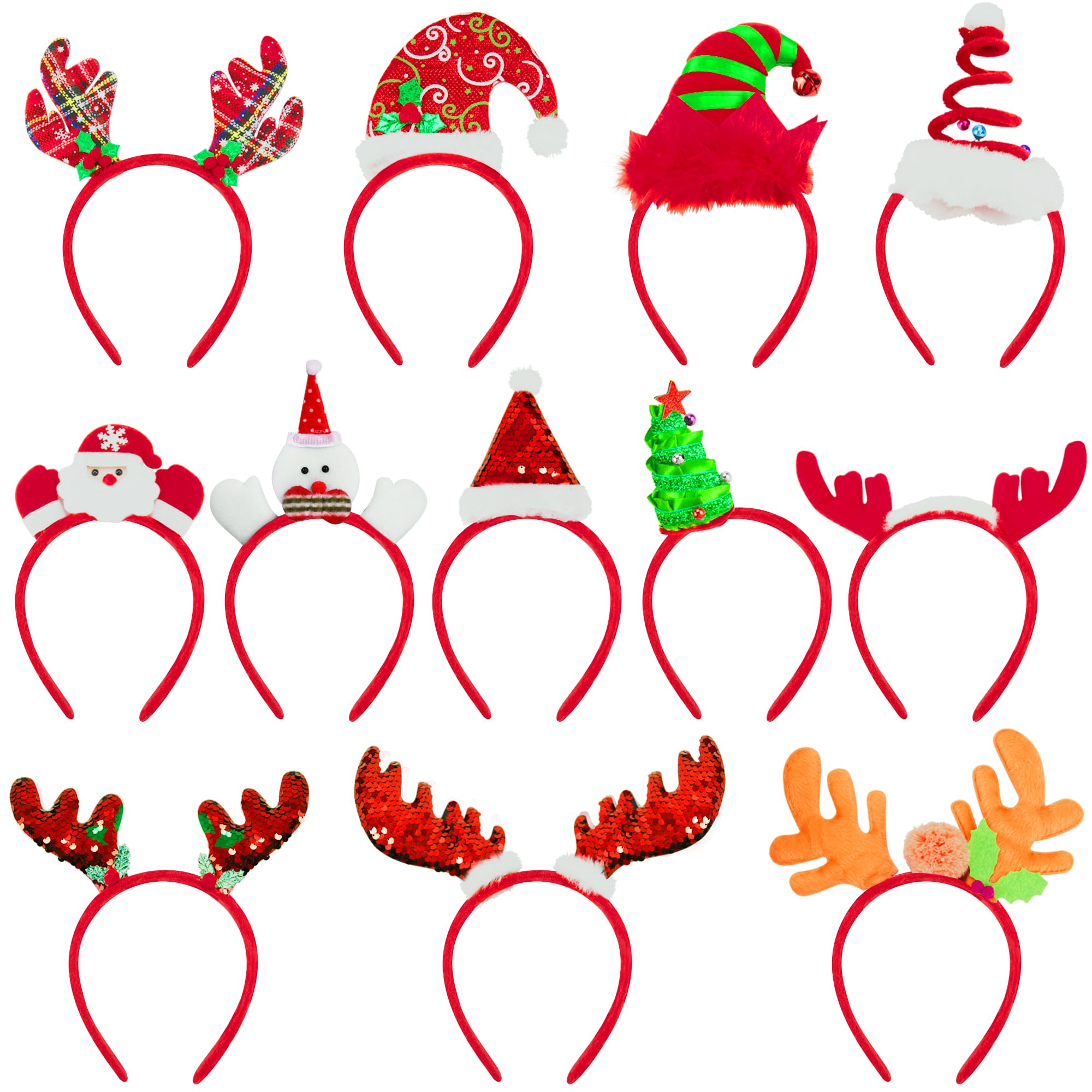 BQTQ 12 Pieces Christmas Headbands Reindeer Christmas Tree Elves Headbands Costume for Xmas Party Holiday Favours