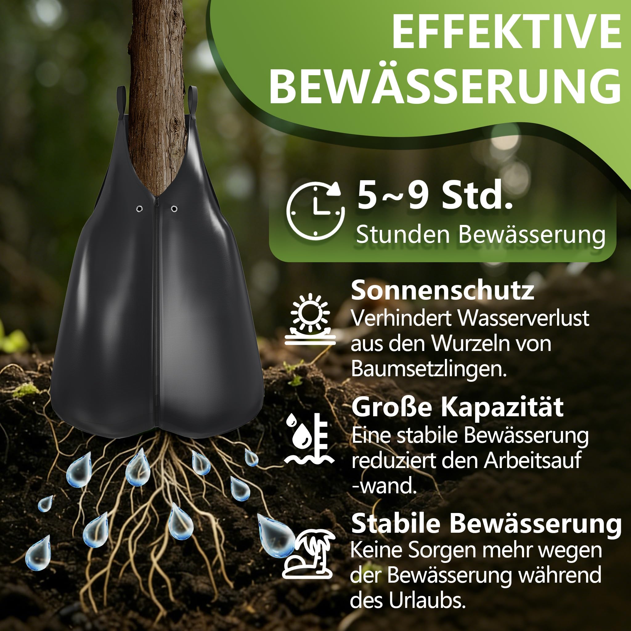 XMTECH Worek do nawadniania drzew, 75 l, czarny, odporny na promieniowanie UV, worek do nawadniania drzew i krzewów, nawadnianie kroplowe 6-8 godzin, automatyczne nawadnianie korzeni, ogród i zieleń
