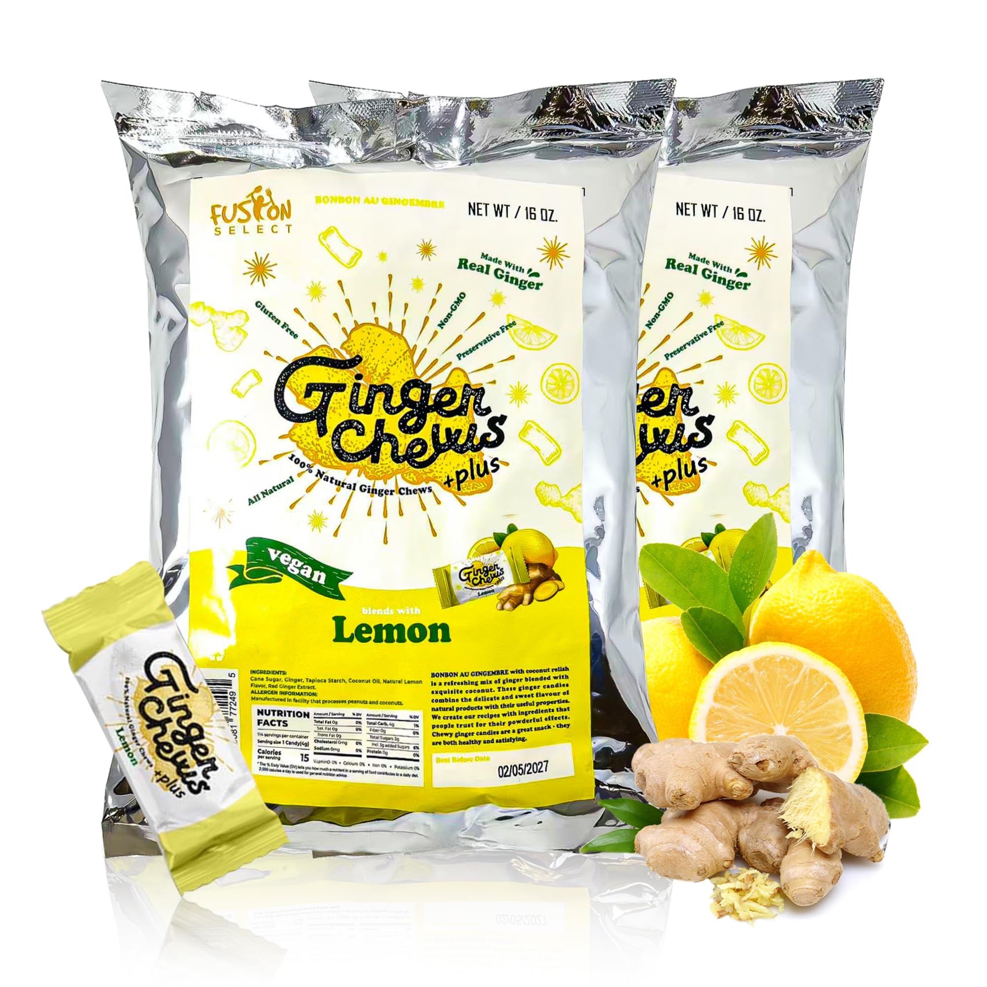 Amazon.com : Fusion Select Ginger Chews - Sweet Soft Candied