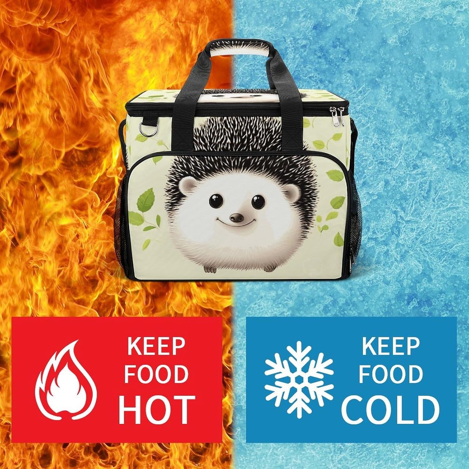 Insulated Picnic Backpack Tote Bag, Large Capacity 30L Cute Hedgehog Cooler Bag Leakproof Beach Bags Portable Lunch Box Waterproof Picnic Basket for Beach Camping BBQ