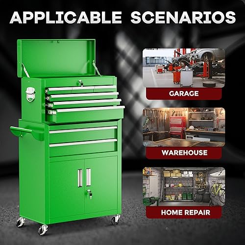 Miniatura 6 de Bonusall Combo de caja de herramientas rodante de 8 cajones y gabinete, baúl de herramientas de garaje de metal resistente con ruedas y 2 puertas,
