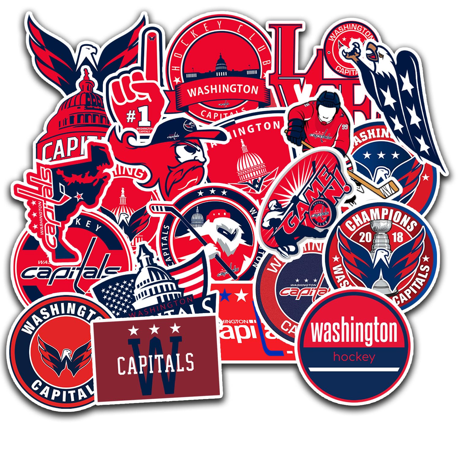 Autocollants de hockey Capitals de Washington : lot de 22 stickers imperméables pour gourde