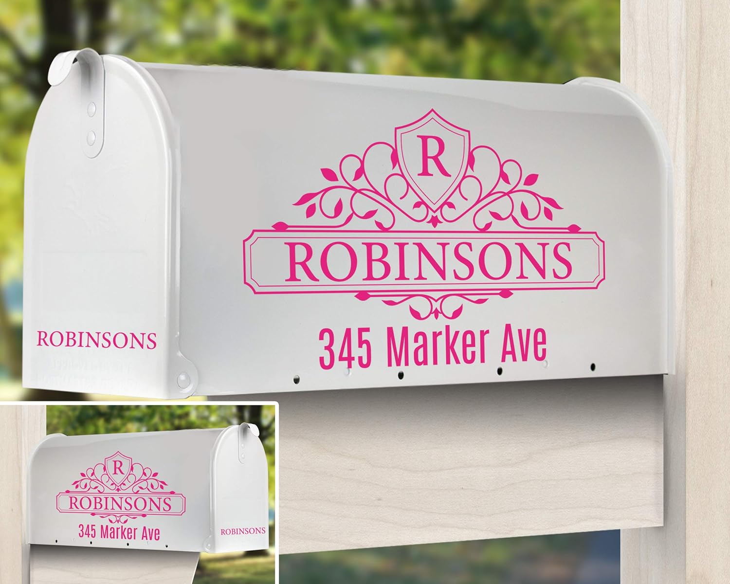 Set of 4 Name Decal for Mailbox, Personalized Mailbox Decal, Many colors for select, Waterproof Mailbox Decal, Family Name Decal for Door, Mailbox Numbers Sticker, Vinyl Decal, Customize Mailbox Decal, Farmhouse Mailbox Letter decals #13 by Cus2mize (Pink)