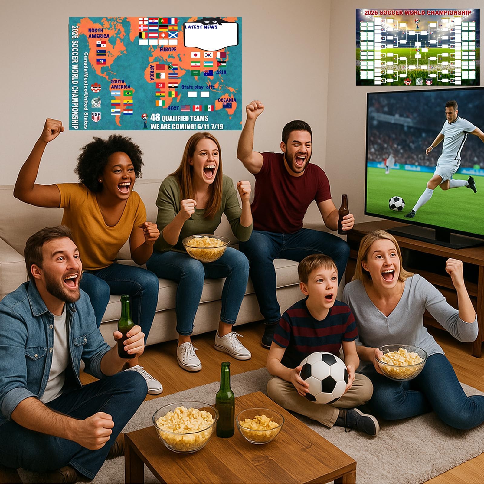 Coupe Du Monde 2026 Double Face Affiche, DéCorations Pour FêTe De Football, 77x54 Cm, Pour Les Fans De Football Et Faire La FêTe