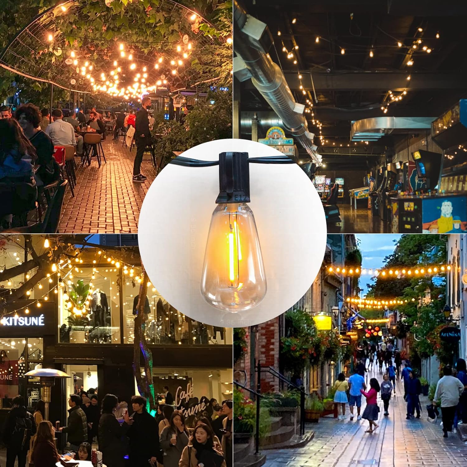 Achin Outdoor String Lights 200FT Vintage Edison String Lights with 104 Shatterproof ST38 Bulbs LED Dimmable Warm 2200K Plastic Patio Lights Outdoor Waterproof for Yard Gazebo Market Bistro Lights