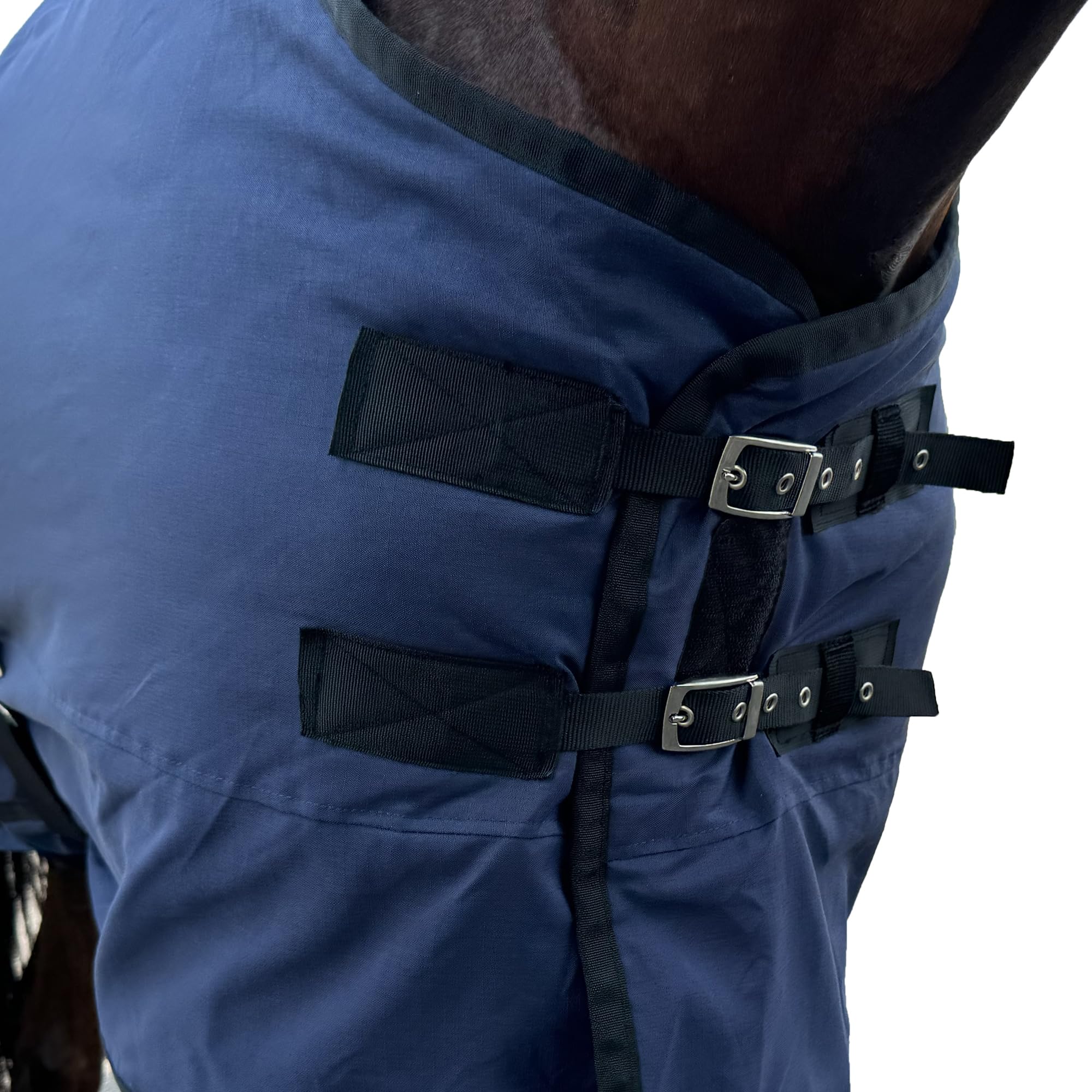 Manta impermeable de participación de caballos, peso pesado de invierno (relleno de 400 g) con cubierta para el cuello, sábana de lluvia de caballos, azul - 72 pulgadas