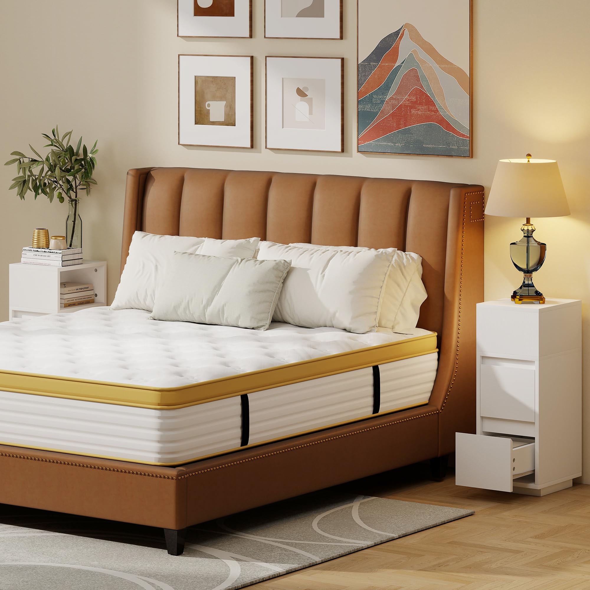 HOMCOM Set di 2 Comodini Camera da Letto Stretti e Alti 25x30x65 cm Bianco | Con 2 Cassetti e Ripiano Aperto, Comodini Moderni Salvaspazio, Tavolini per Divano, Soggiorno, Salotto e Camera