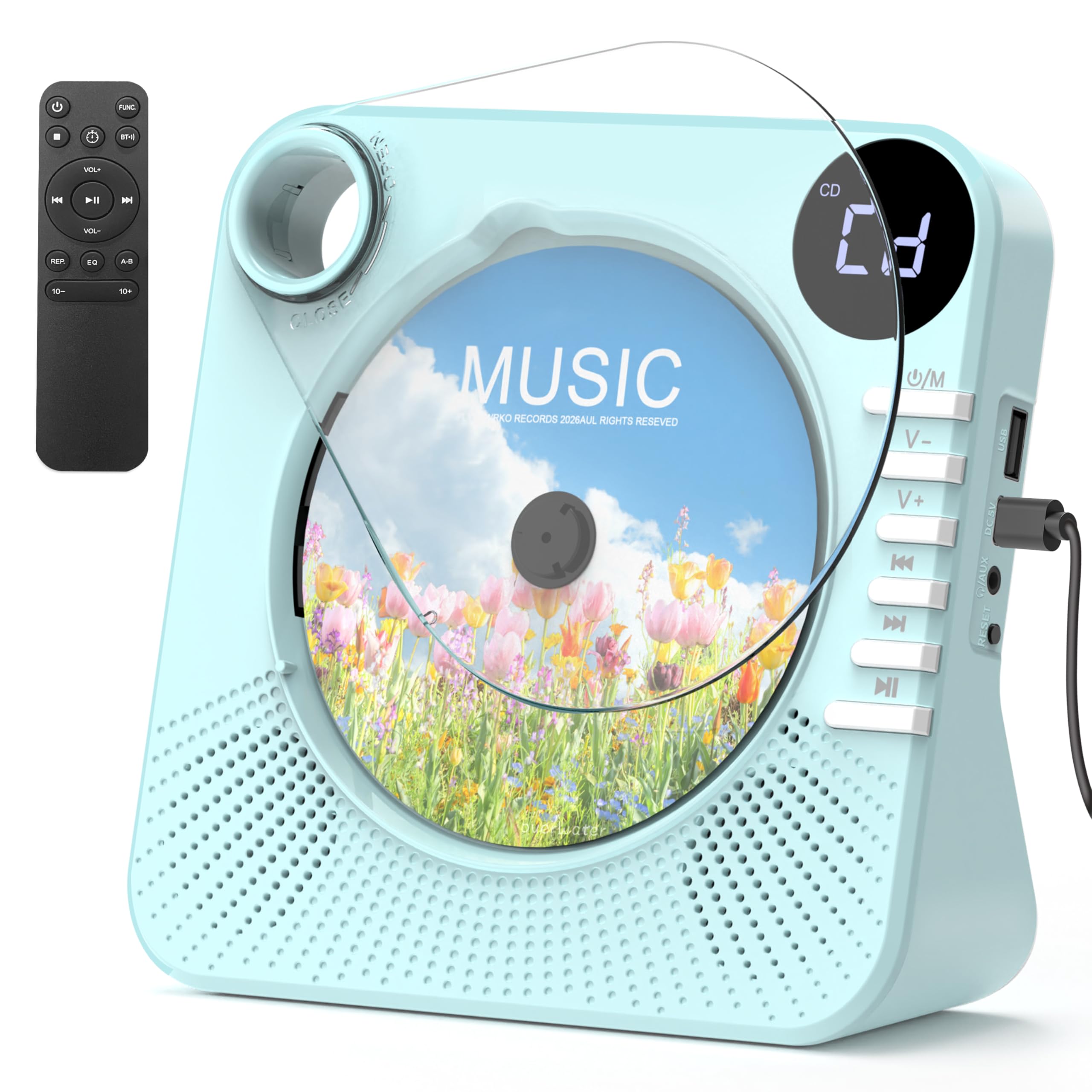 CD Player with HiFi Dual Speaker Bluetooth,Desktop CD Player for Home Blue with Remote Control,Dust Cover,LCD Display,Sleep Timer,EQ Sound,USB/AUX/3.5mm Earphone Jack Kids,Gift