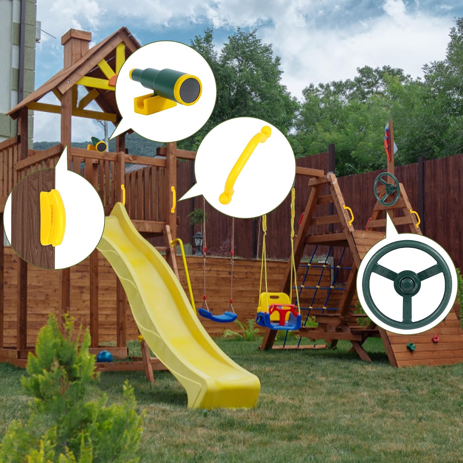 RedSwing Playground Accessories for Kids, Outdoor Swingset with Pirate Ship Wheel, Toy Telescope, Telephone and Safety Handles