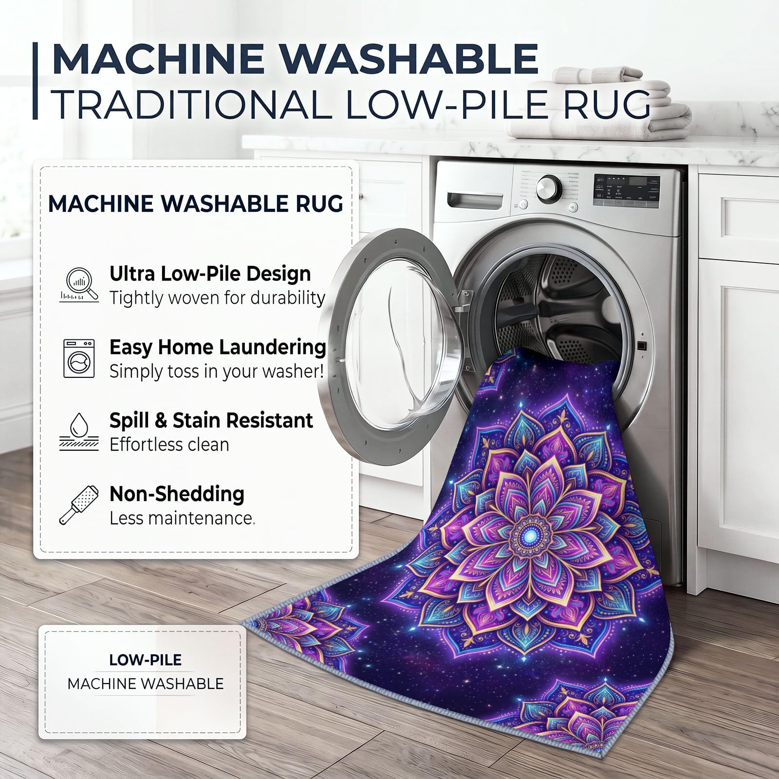 Générique Tapis Mandala Floral d’intérieur Durable, Facile à Nettoyer 120x170 cm, Bohème Exotique Somptueux Tapis pour Salon, Chambre, Cuisine ou entrée
