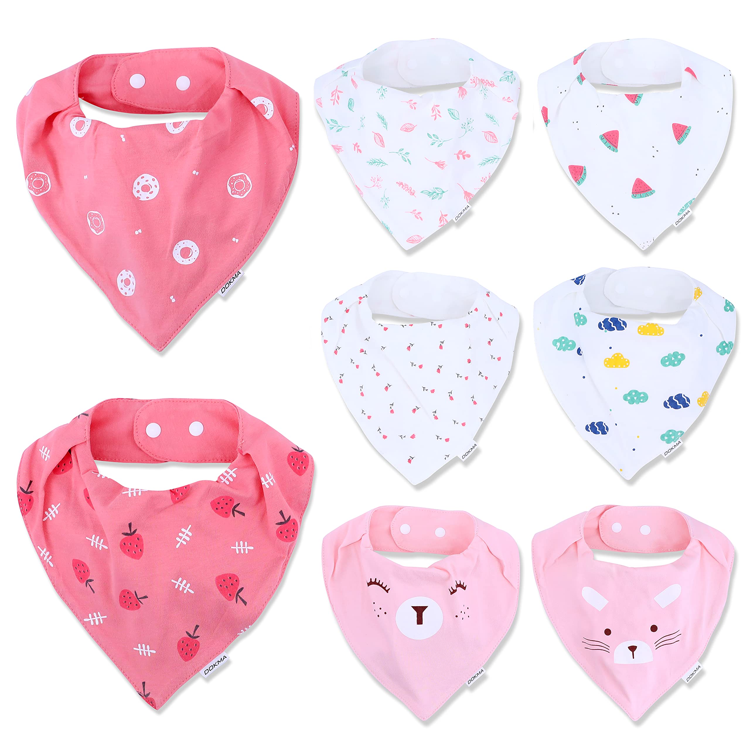 DOKMA 8-Pack Organic Cotton Baby Bandana Drool Bibs for Boys - Teething Bibs for Infant, Toddler, Soft Cotton, Super Absorbent, No Scratch- White, Grey, Blue, Green