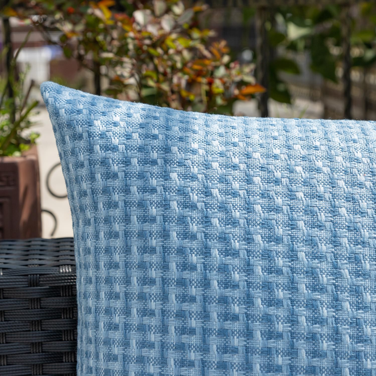 Kevin Textile Outdoor Waterproof Throw Pillow Covers Pack of 2 Farmhouse Decorative Cushion Covers for Garden Patio Tent Balcony Bench Couch Sofa 24x24 Inch, Light Blue