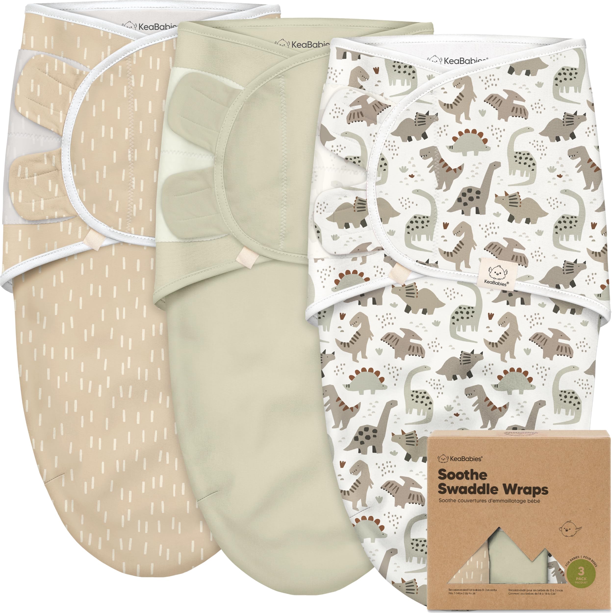 3-Pack Bio Swaddle Schlafsack Baby - Pucksack Baby 0-3 monate für Neugeborene, Weich und Gemütlich Pucktuch Säuglinge fur Mädchen, Jungen, Babyschlafsack Neugeborene, Atmungsaktiv (Dino Ridge) | Baby Mädchen Jungen Weiche Bio-Baumwolle Neugeborene Pucksac