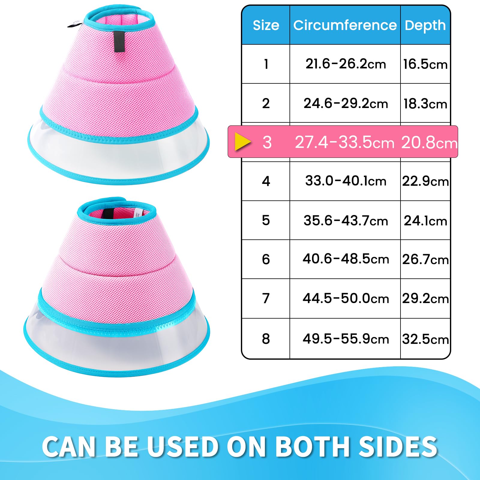 Collare Elisabettiano Cane Morbido, Collare Protettivo per Cani e Gatti, Collare a Cono Traspirante per Cani, Protettivo per Recupero Postoperatorio, Collare Anti Morso o Leccato (Pink, Size 3)