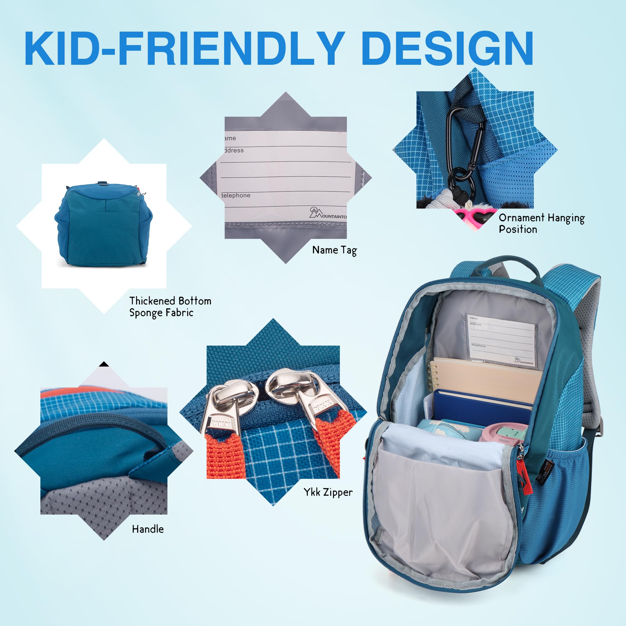 Mountaintop 8L/12L Kinderrucksack Wanderrucksack Kinder mit Brustgurt für Mädchen Jungen 1-6 Jahre Rucksack Kinder Wandern