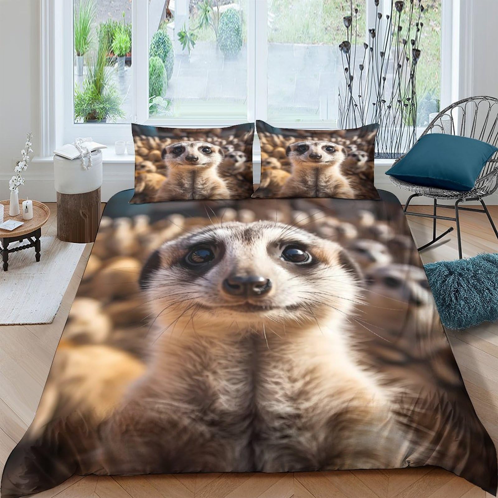 Ctjqhvkz Style-7 3D Printed Meerkat Group Fitted Sheet Microfiber Soft Breathable Animal Bed Cover For Bedroom Guest Room Decor Single（135X200cm）