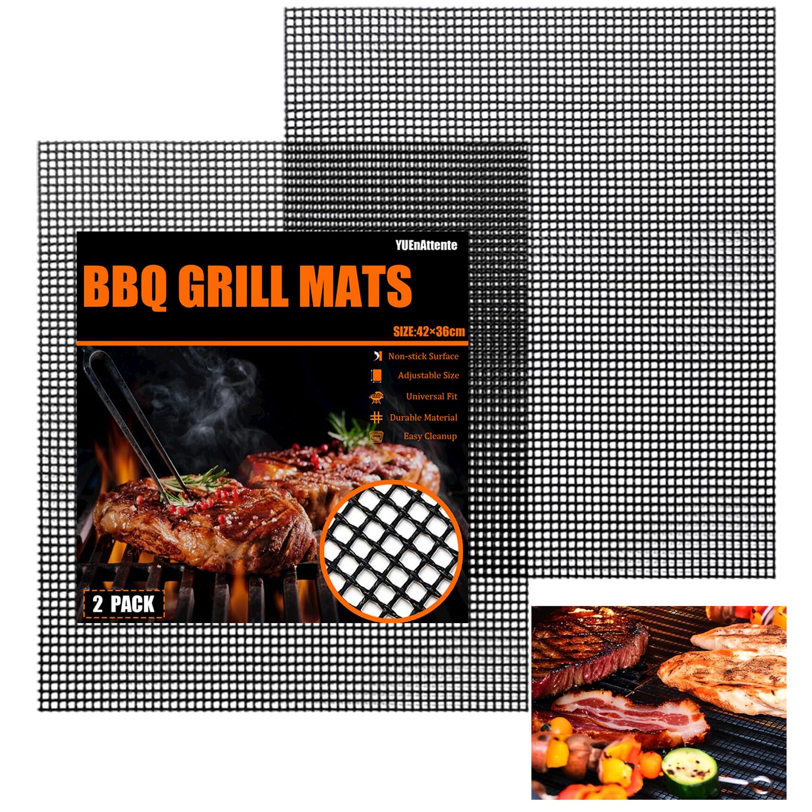 Grille Barbecue découpable 42x36 cm Tapis de Cuisson Réutilisables Anti-adhésif pour Gril électrique Gaz Charbon