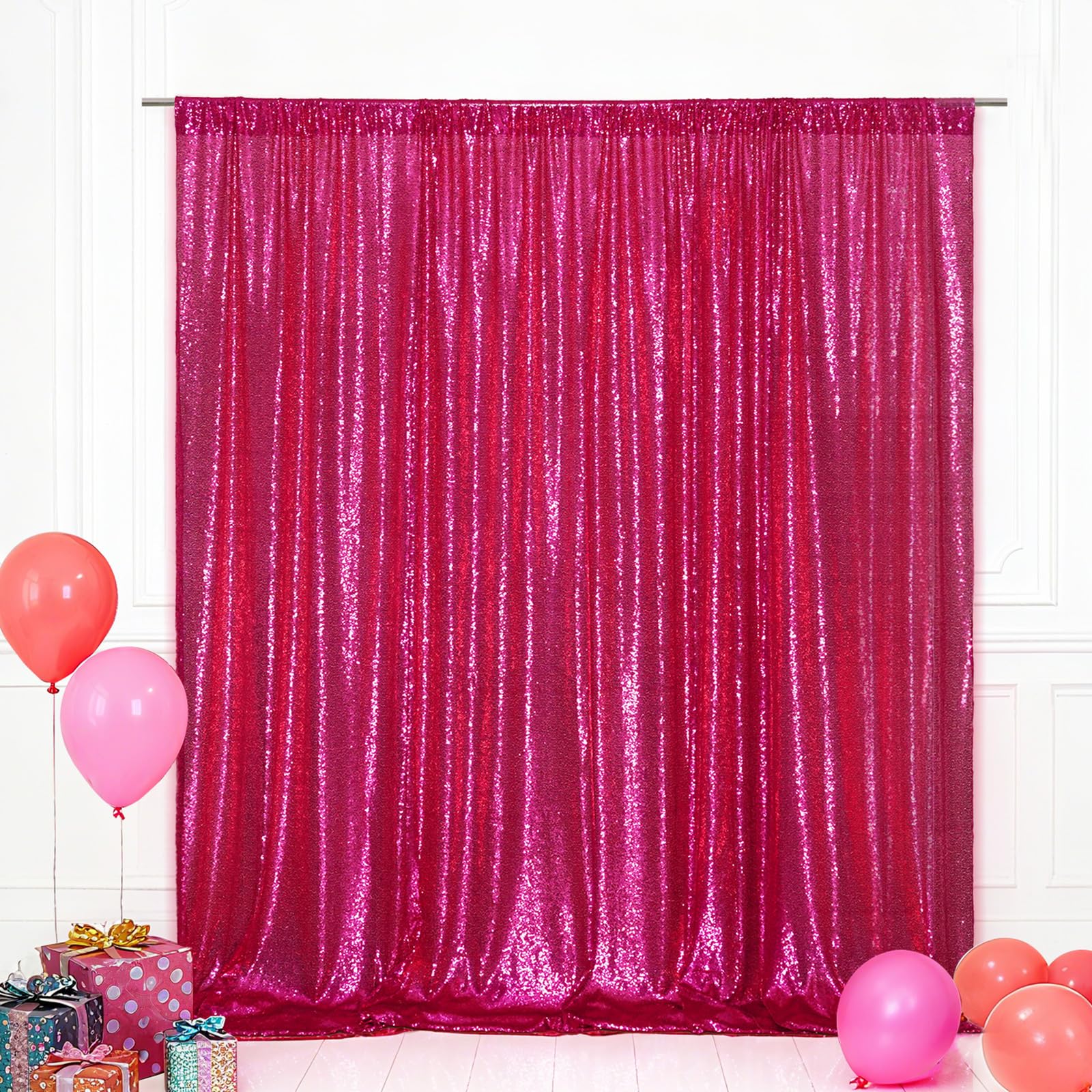 Eternal Beauty Hot Pink Sequin Backdrop, 10x10 Ft Glitter Background Curtains for Valentines Shimmer Photography Party Wedding Birthday Back Drop