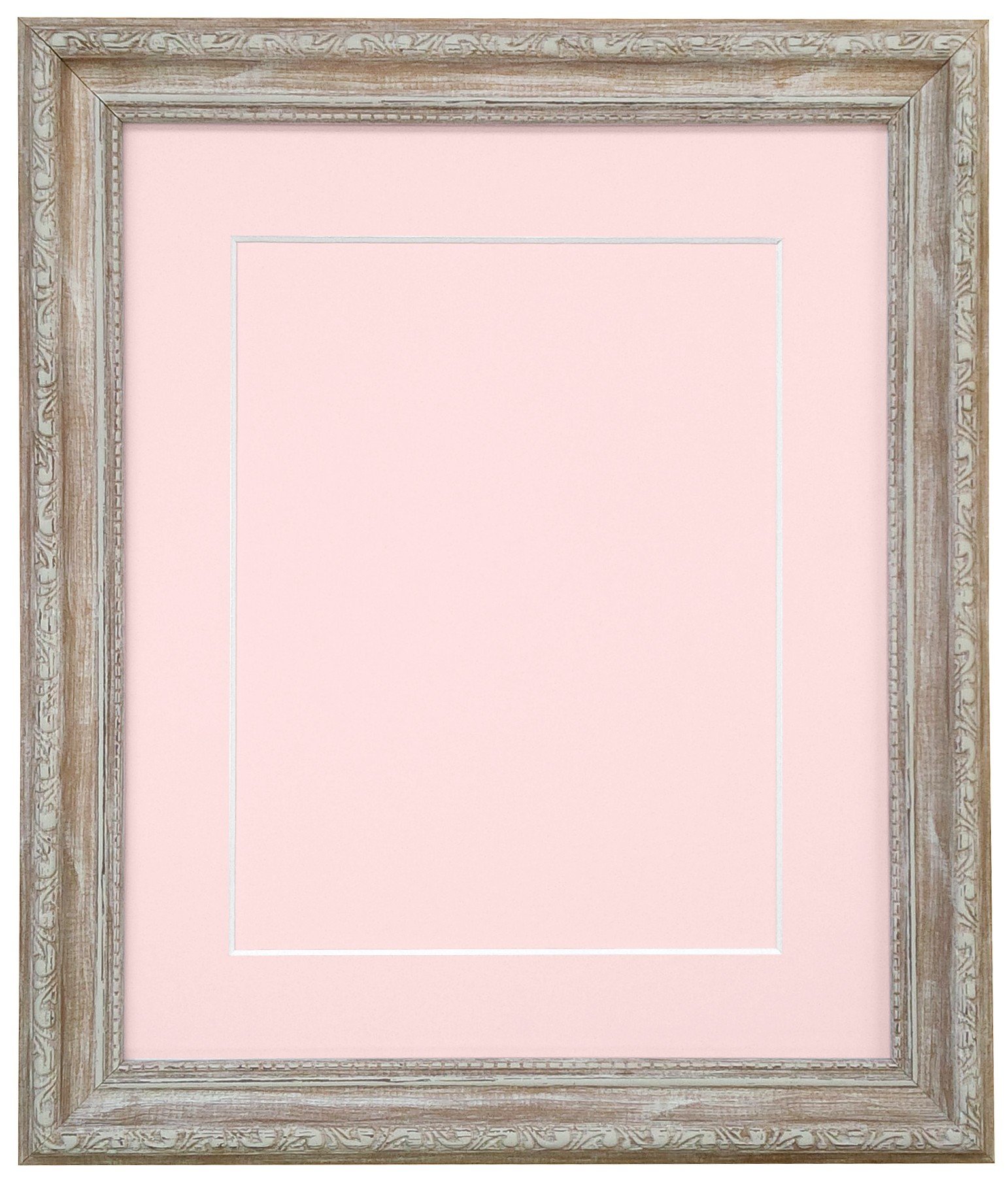 Shabby Chic Distressed Wood Picture Photo Frame with Pink Mount and Backing Board A1 For Image size A2 (Plastic Glass)