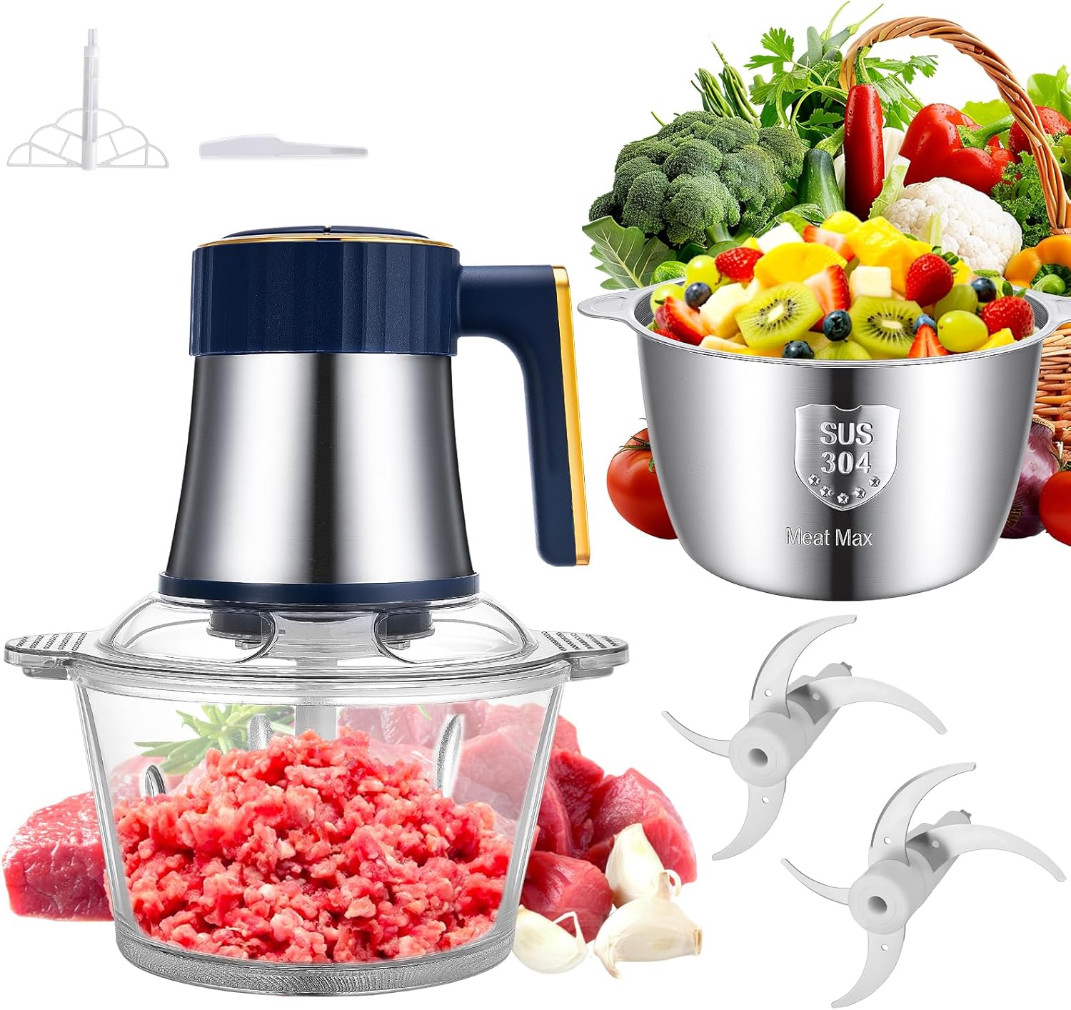 400W Electric Food Processor & Meat Grinder with 8-Cup Bowls 400W Electric Food Processor & Meat Grinder with 8-Cup Bowls