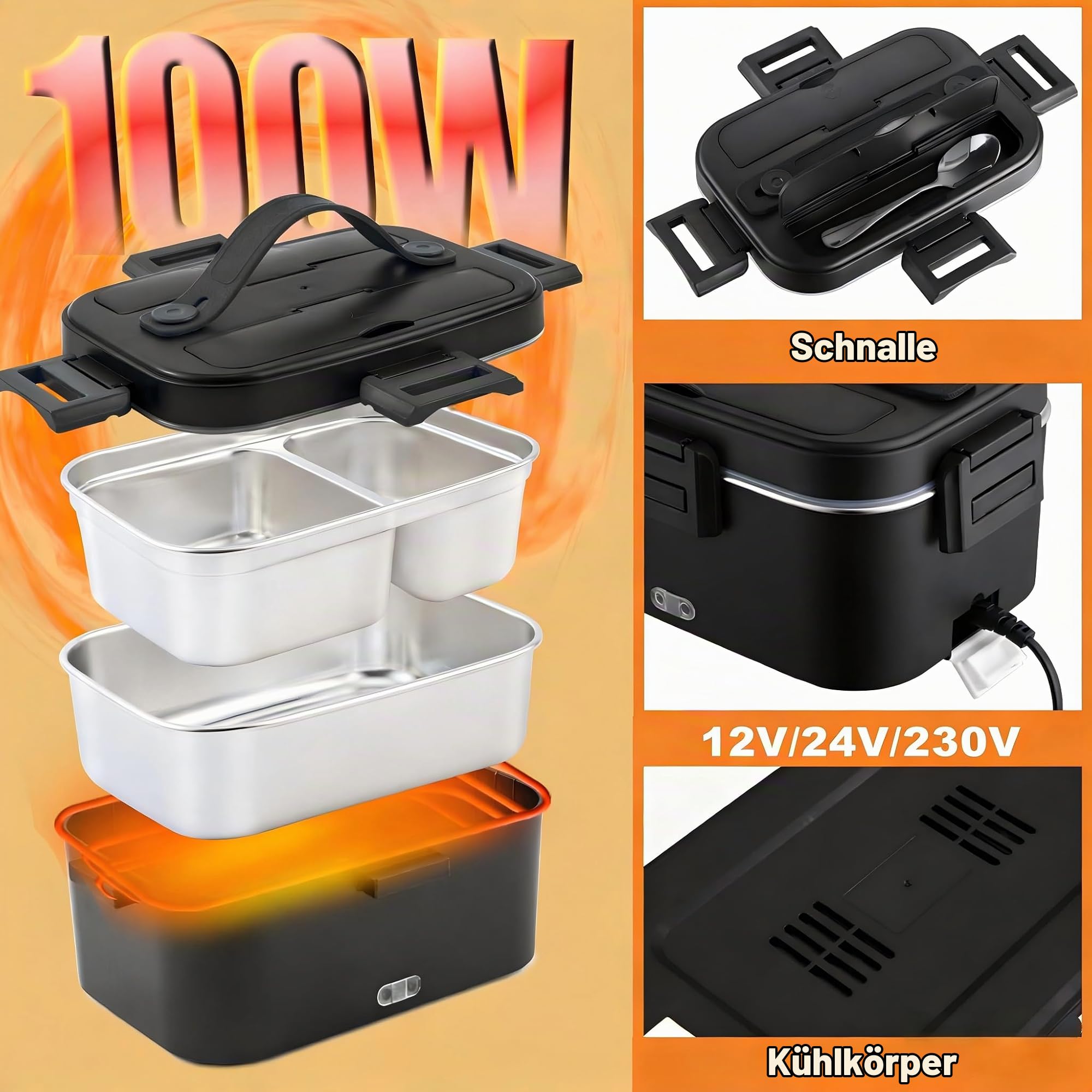 Elektrische Lunchbox 100W，1,8L,12V/24V/230V für Auto Lkw Büro