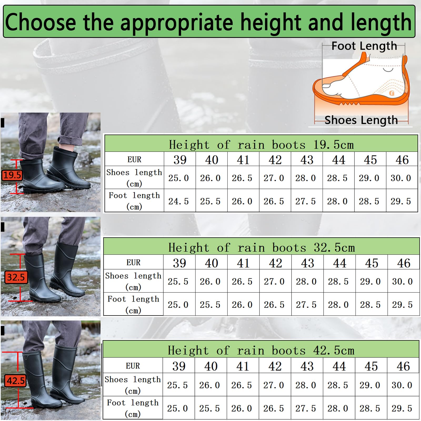 Donbest Bottes en Caoutchouc pour Homme Imperméables Bottes Bottines De Pluie Antidérapant Jardin Boots Wellington Rain Boots