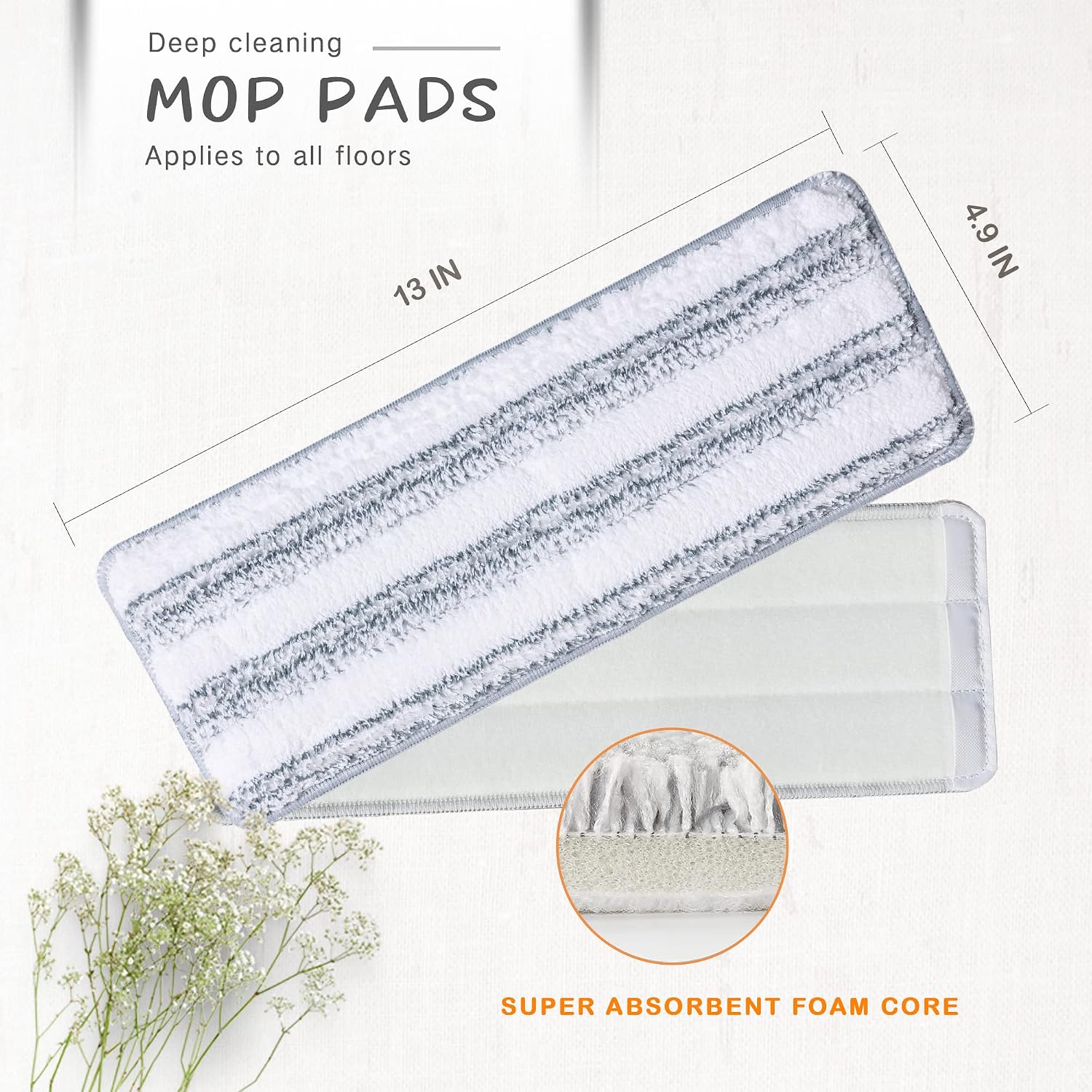 oshang Replacement Mop Pads, Microfiber Cleaning Pads for Oshang Squeeze Flat Mop, Set of 2 White