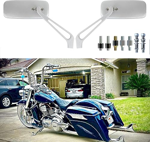 Miniatura 2 de Espejos laterales rectangulares plateados de 0.315 in0.394 in para motocicleta Cruiser Chopper, Honda, Kawasaki, Suzuki, Yamaha (plateado con