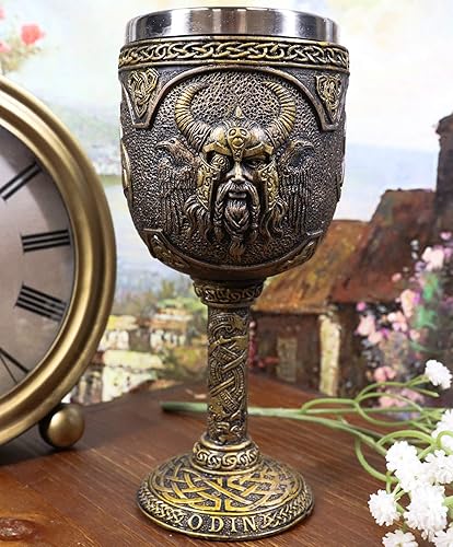 Miniatura 6 de Ebros Mitología nórdica Viking Alfather Odin God Of Asgard 7oz resina vino cáliz cáliz con forro de acero inoxidable regla asgardiana Thor Loki