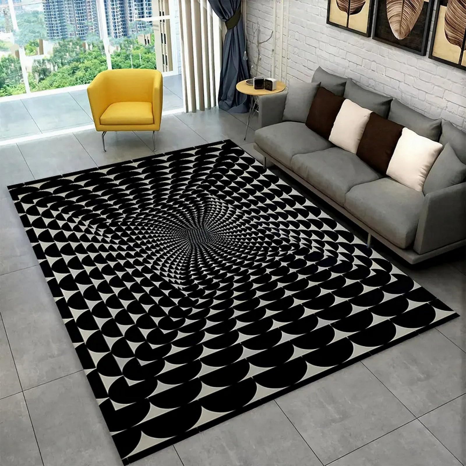 Tapis de salon 140x200 cm à rayures géométriques et support caoutchouc