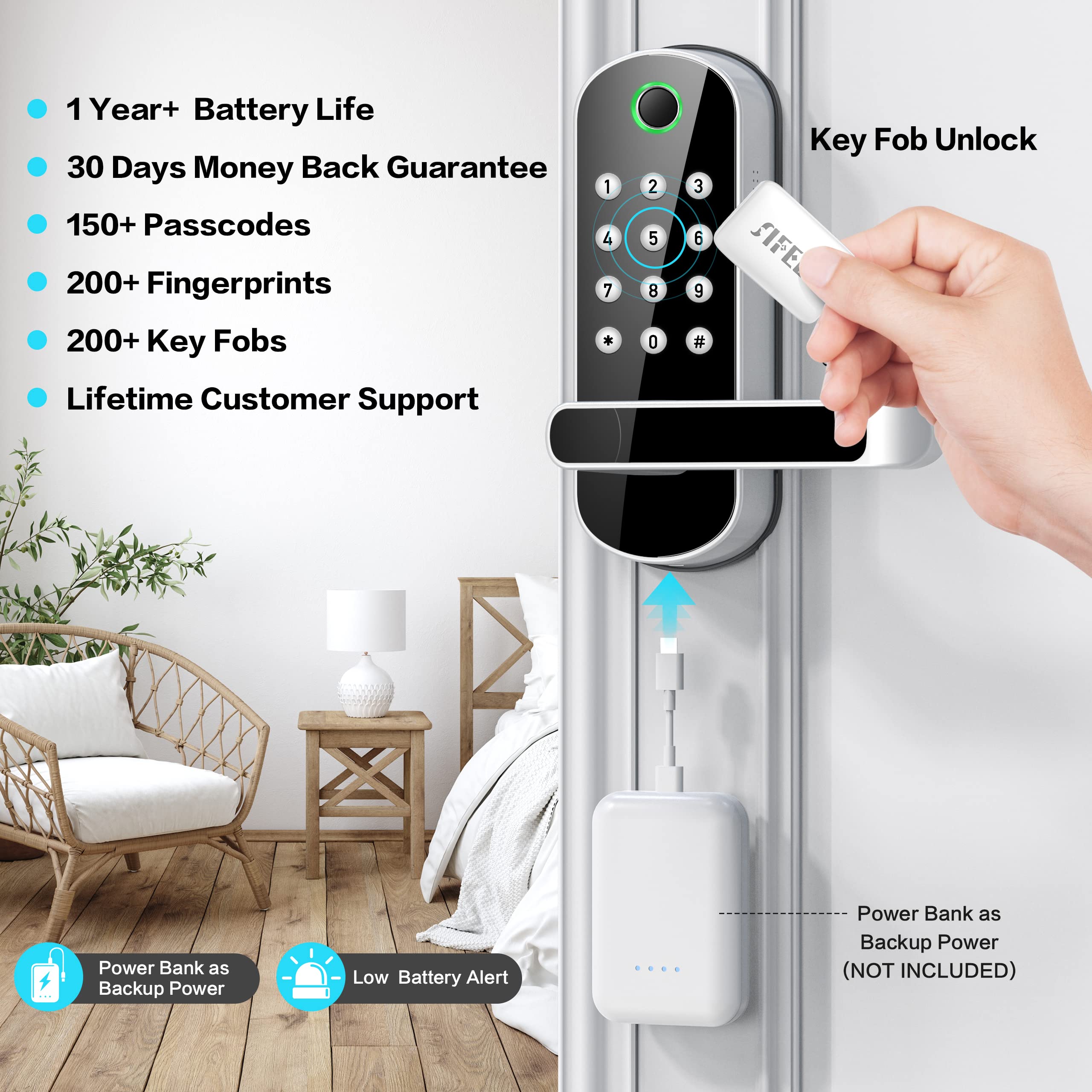 Smart Lock, Keyless Entry Door Lock, Fingerprint Door Lock, Digital