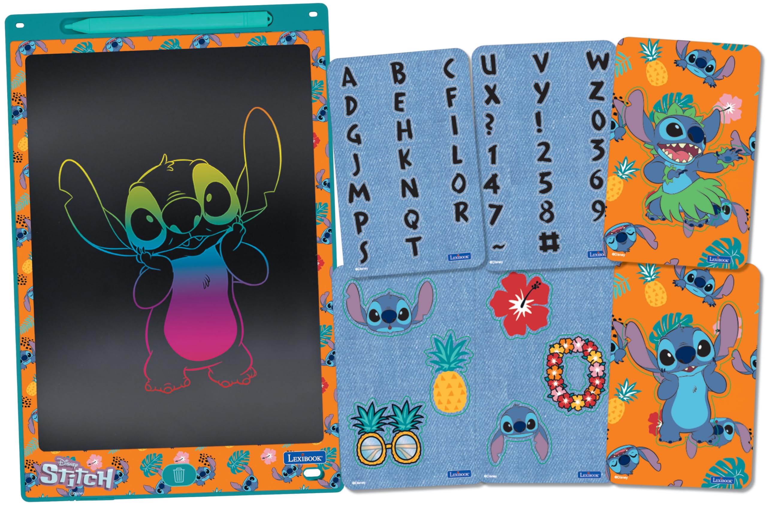 LEXIBOOK LEXIBOOK-CRT10D, Disney Stitch, Pizarra Mágica, Juguete de Arte y Manualidades niños, tamaño A4 con Dibujos Multicolores, Azul/Naranja, Color, Talla única (CRT10D)