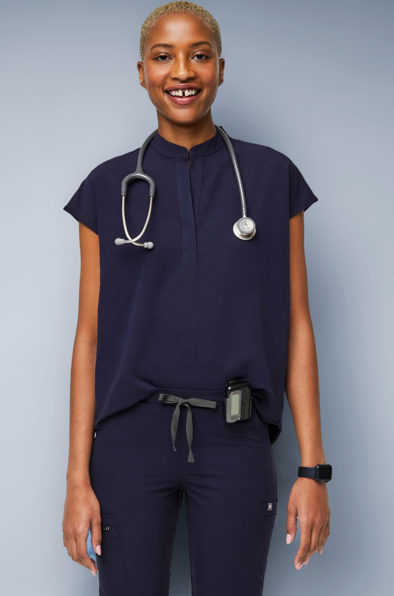 Rafaela Two-Pocket Mandarin Collar Medical Scrub Top Women — Relaxed Fit, Super Soft Stretch