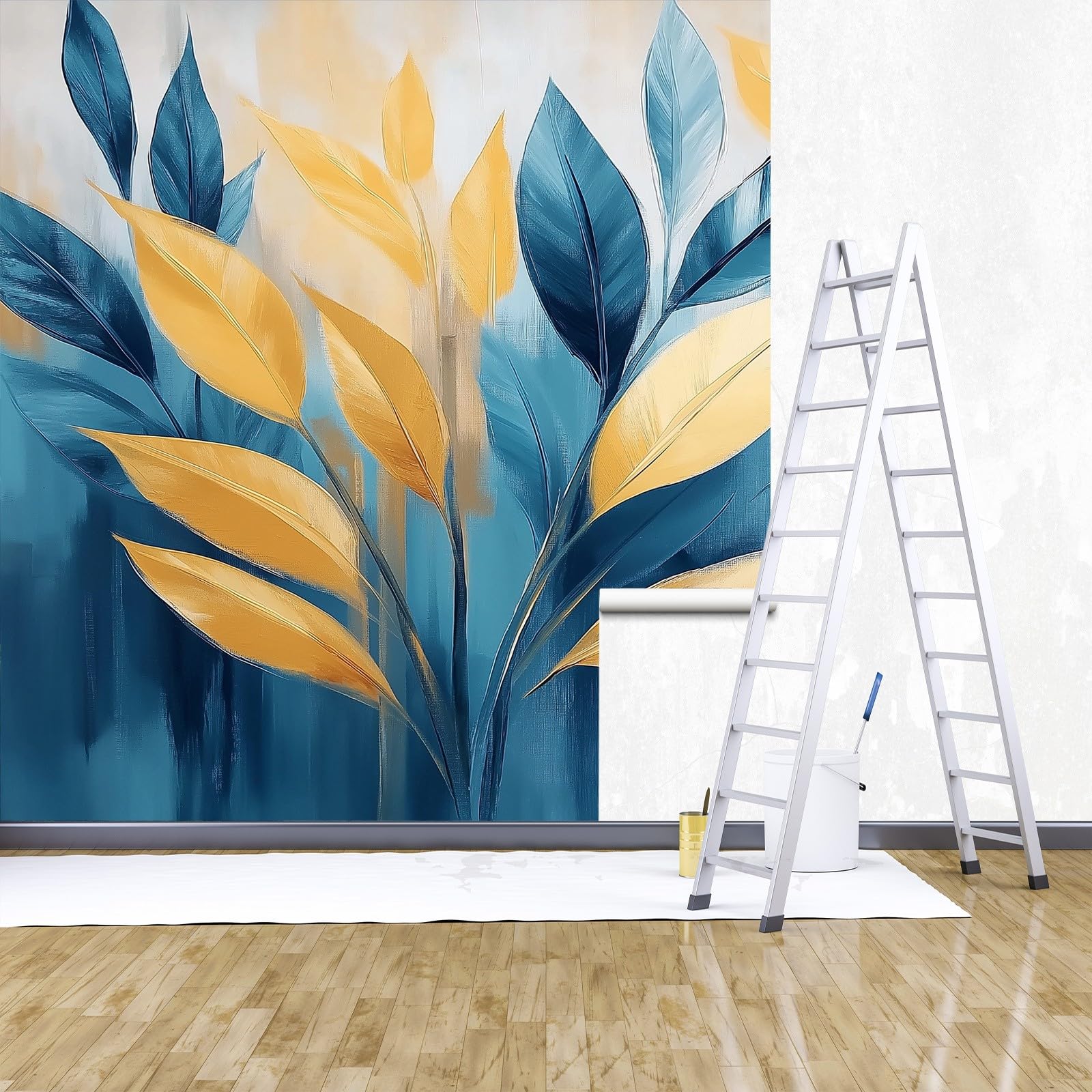Tapeta ścienna, abstrakcyjny obraz, liście roślin, tapeta ścienna, liście roślin, tapeta ścienna, 400 x 280 cm (szer. x wys.), dekoracja ścienna, tapeta ścienna, dekoracja ścienna, tapeta ścienna