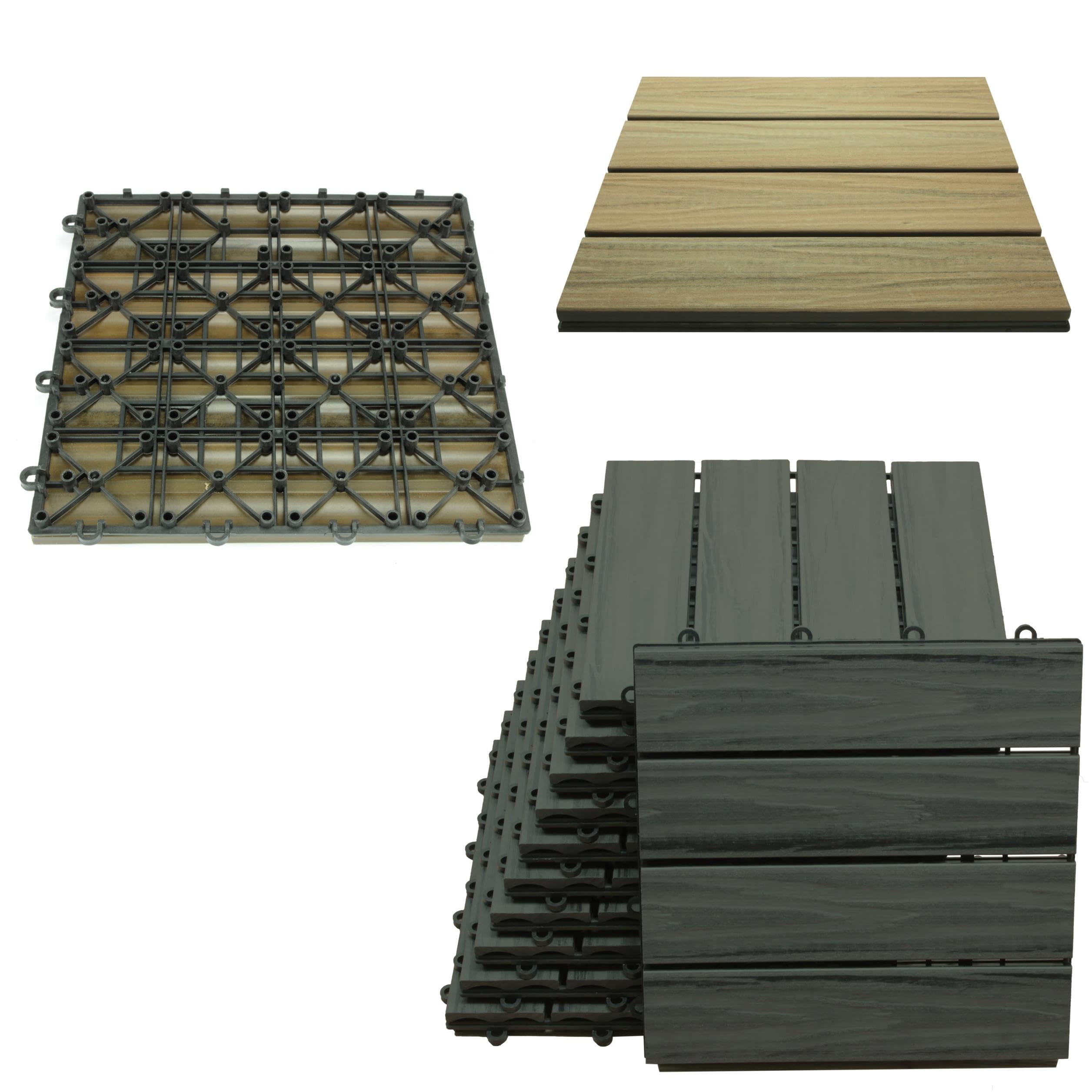 ESTEXO Piastrelle per terrazze in WPC Topmulti piastrelle da giardino, 30 x 30 cm, sistema a incastro antracite, 2 m²