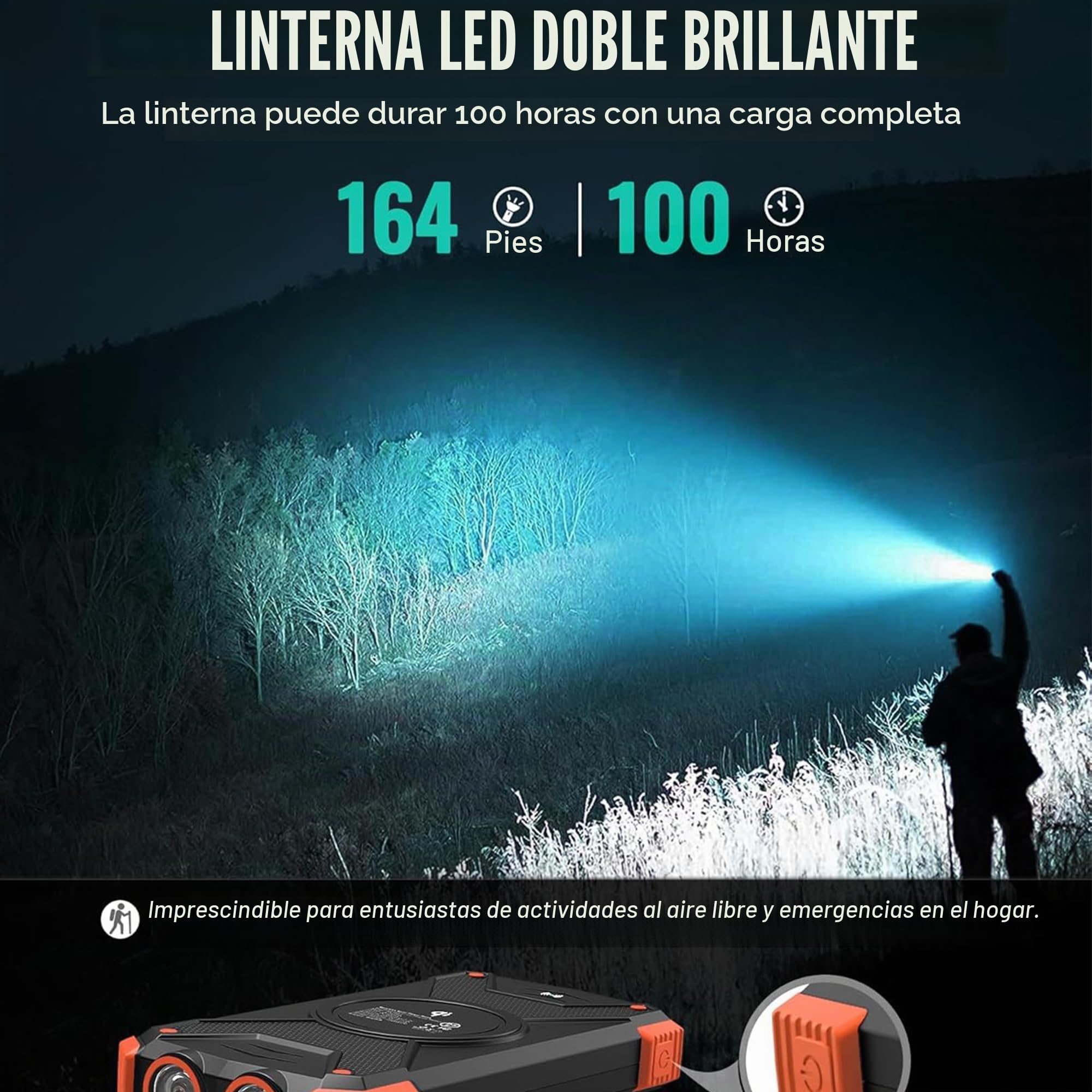 Super Power Bank Solar, Sestuplo Wireless 20.000 mAh + LED de alta intensidad + 3 puertos de carga rápida 22,5 W | Cargador solar | Cargador portátil | Batería solar