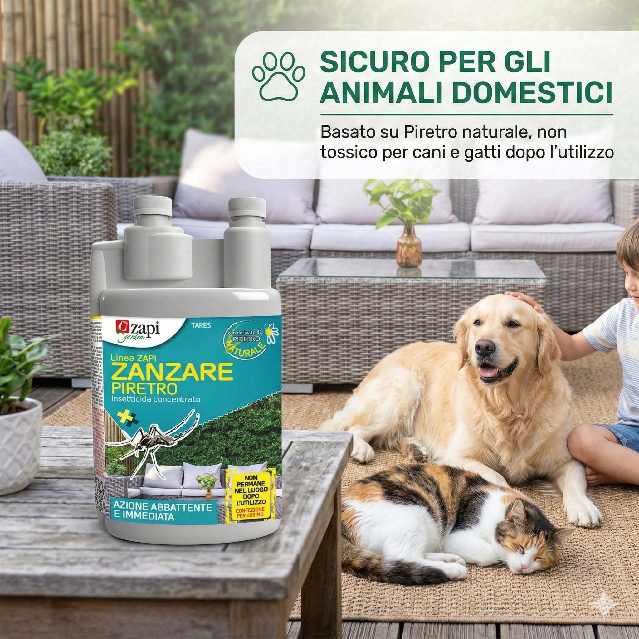 BERARDI | Zapi zanzare concentrato piretro 500 ml | Per ambienti sensibili frequentati da persone e animali | Insetticida per uso sul verde
