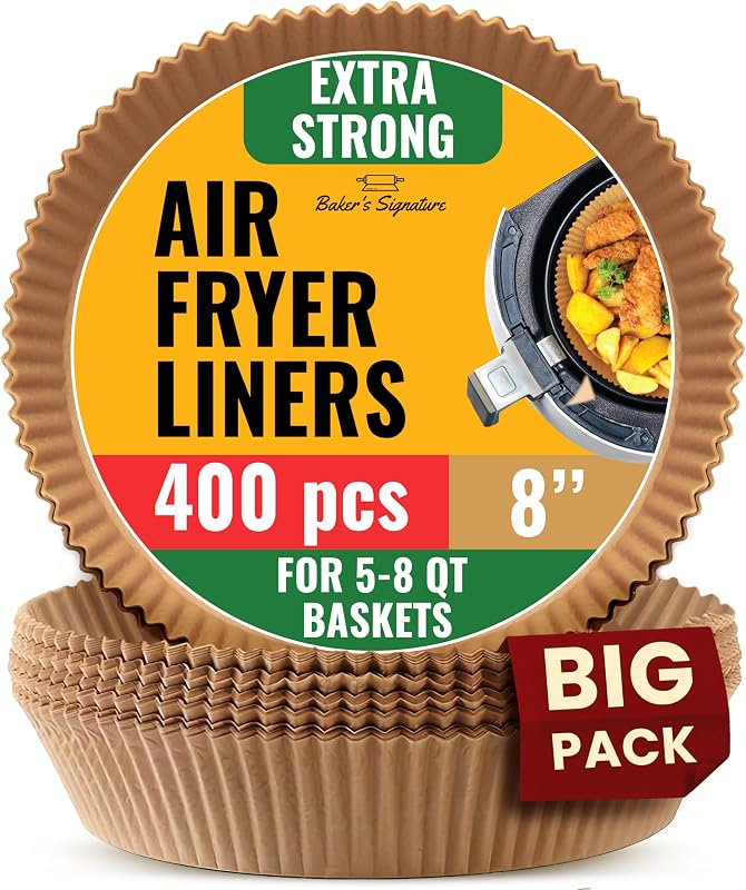 Round Air Fryer Liners for Ninja, 400 Pcs 8" for 5-8 qt Basket | Disposable Non-Stick & Oil-Proof for Easy Cleanup – Unbleached Wood Pulp, Fits Foodi & Instant Pot
