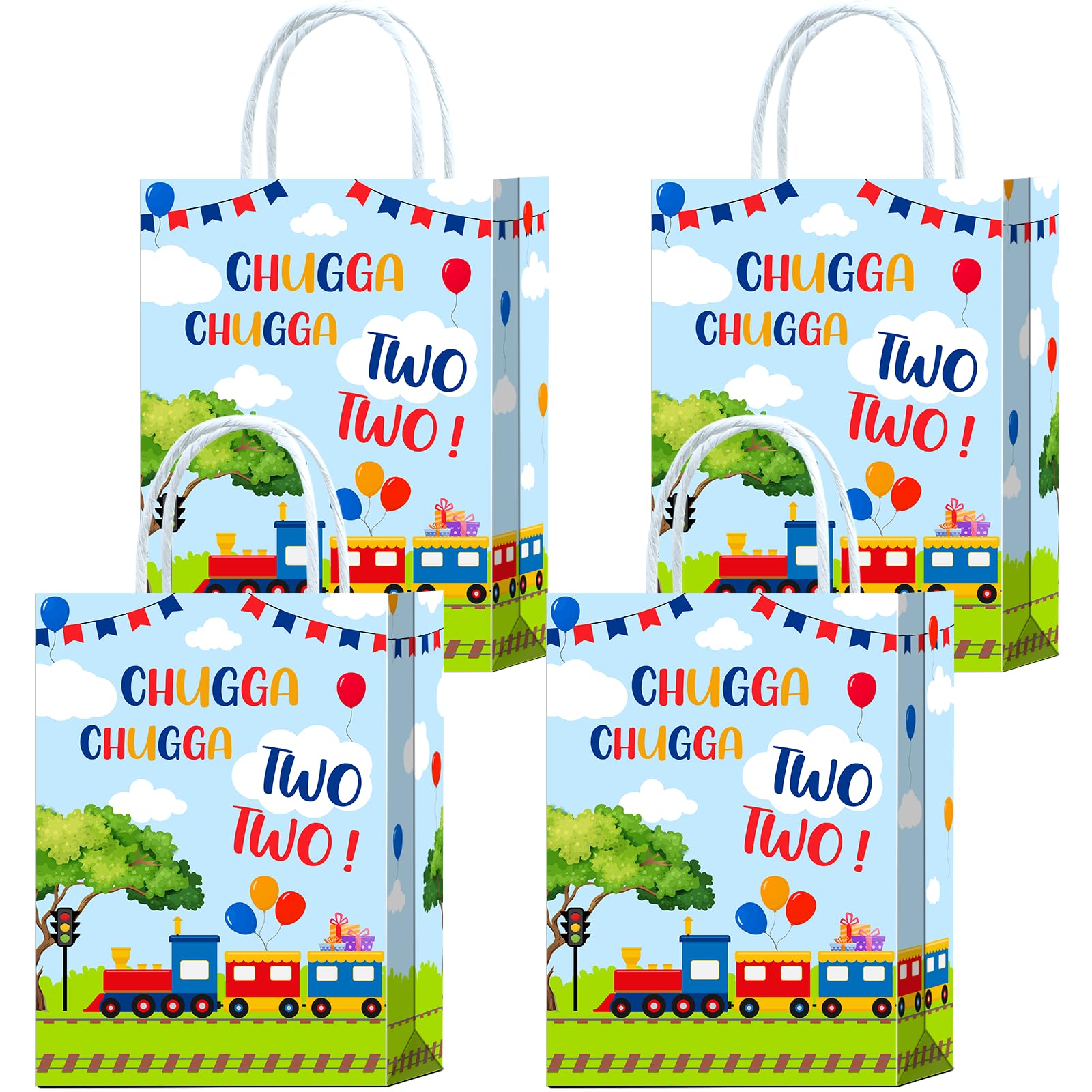 Brattol 16 Pcs Chugga Chugga Two Two Birthday Party Bags Train Theme Design - Ideal Train Birthday Decorations & Party Supplies for Two Years Old Baby’s Celebrations, Precious Mothers